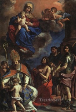  trono Pintura al %C3%B3leo - Los Santos Patronos de Módena Guercino Barroco